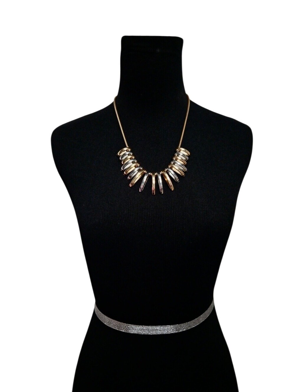 Gold Tone Statement Necklace Mixed Metal Tapered Bars Collar Style EUC